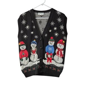 Sweater Loft Women's Christmas Sweater Vest Medium Snowmen Vintage Made in USA